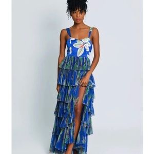 New Hutch Blue Cobal Leaves Mariah Floral Sleeveless Maxi Dress Size 6